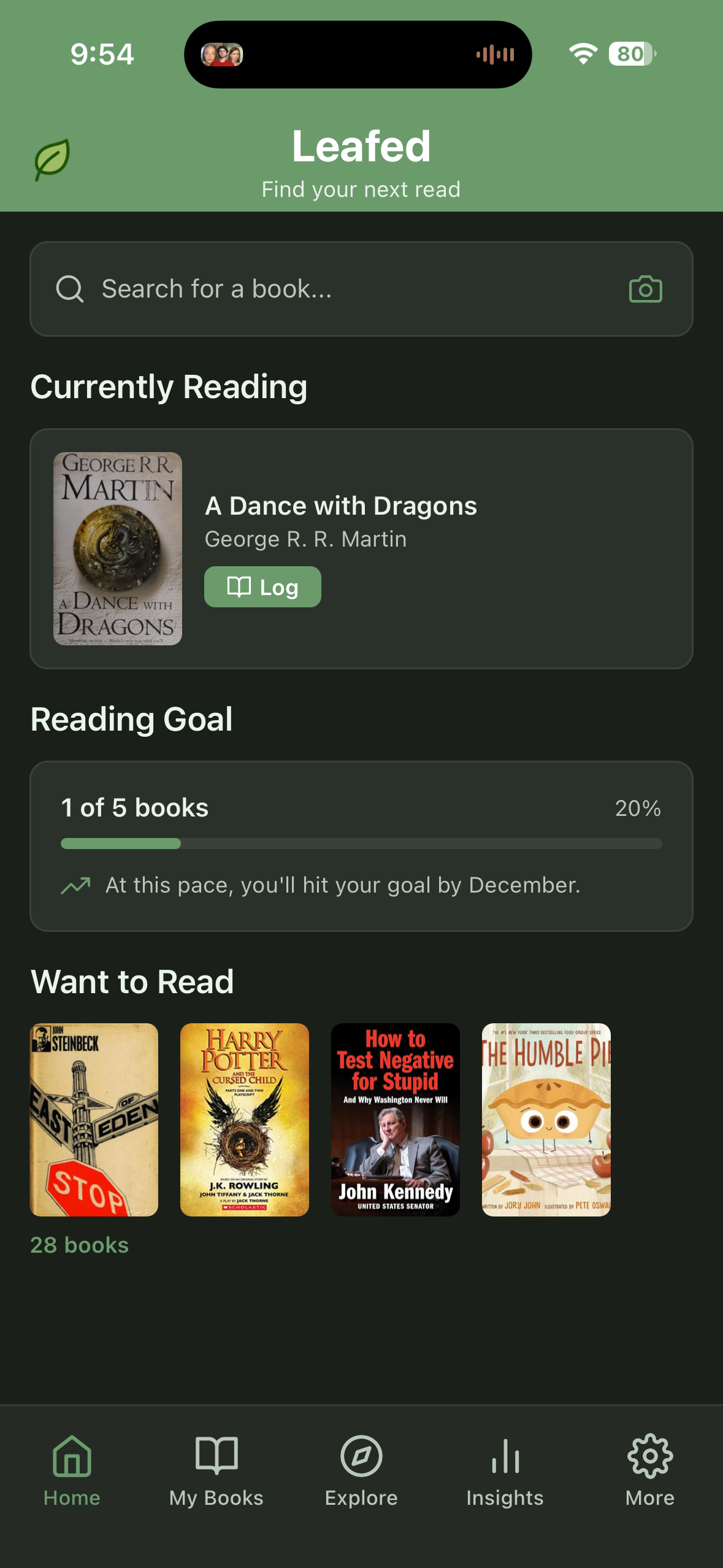 Leafed app showing a personal book library